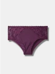 Microfiber And Lace Mid-Rise Hipster Panty, DEEP PURPLE, hi-res