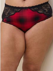Microfiber And Lace Mid-Rise Hipster Panty, NEW EPIC PLAID RED, alternate