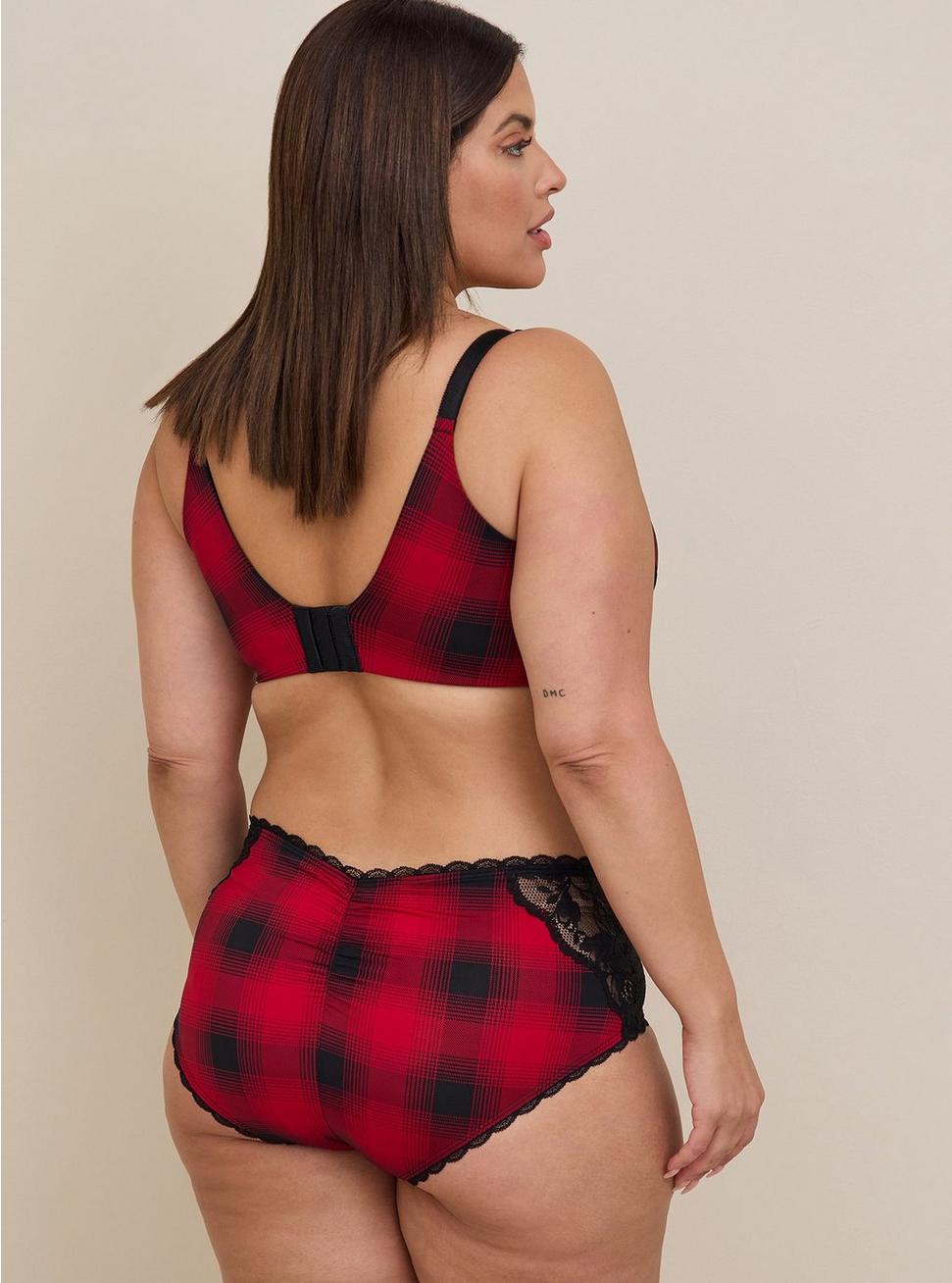 Microfiber And Lace Mid-Rise Hipster Panty, NEW EPIC PLAID RED, alternate
