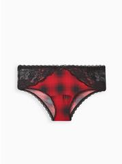 Microfiber And Lace Mid-Rise Hipster Panty, NEW EPIC PLAID RED, hi-res
