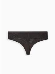 Floral Lace Mid-Rise Thong Panty, RICH BLACK, alternate