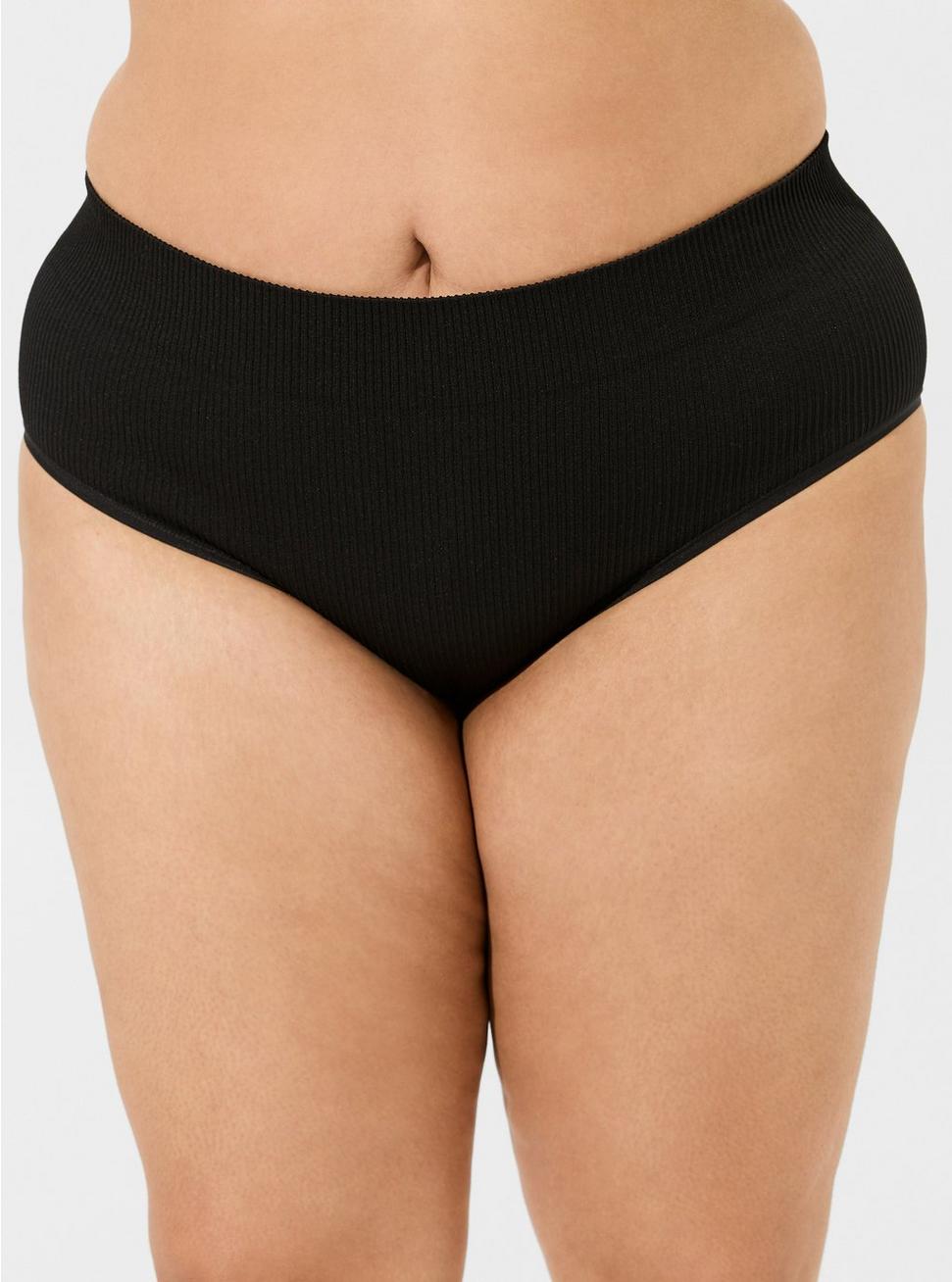 Plus Size Seamless Ribbed Mid-Rise Hipster Panty, RICH BLACK, alternate