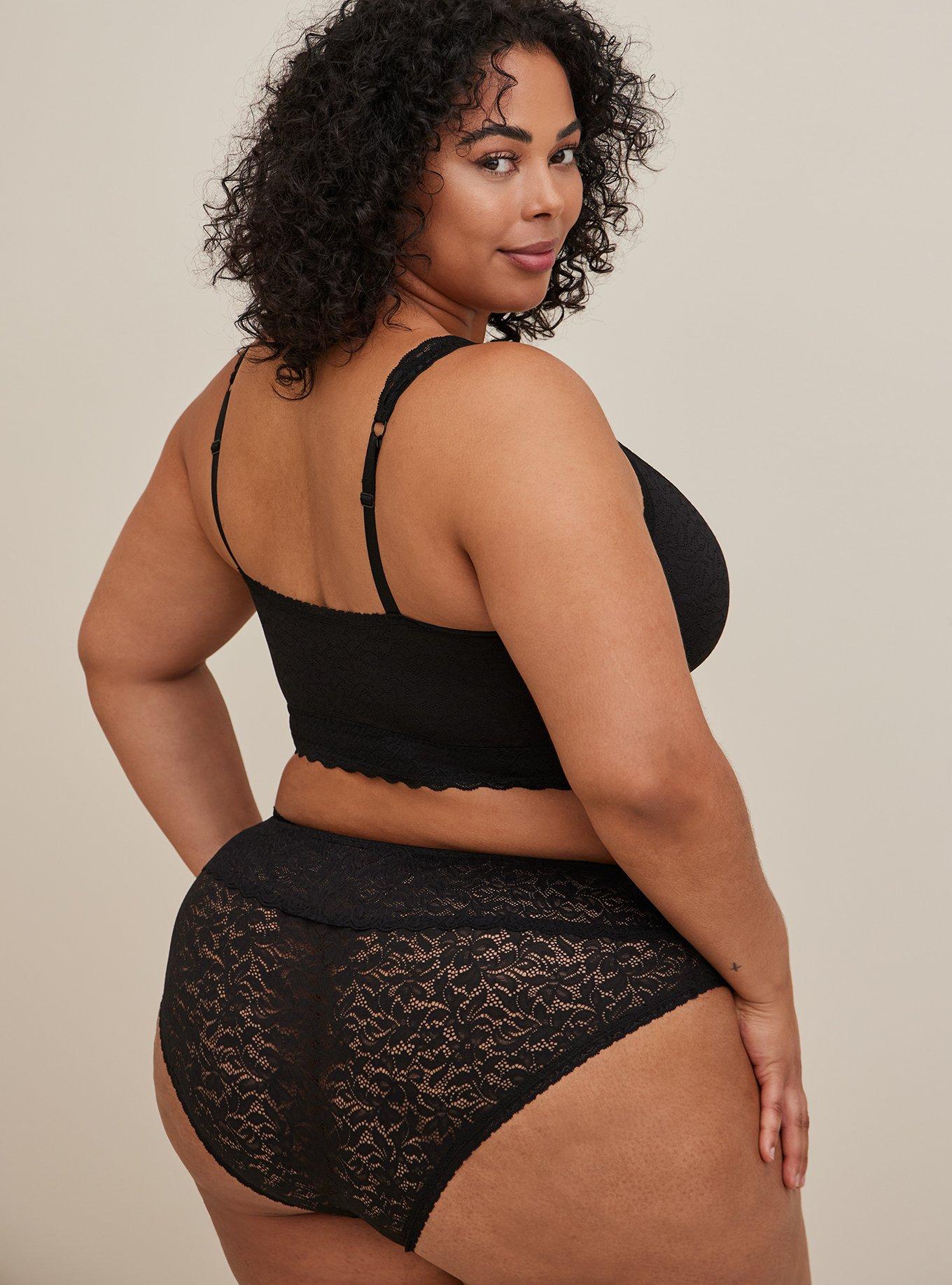 Plus Size 4-Way Stretch Lace Mid-Rise Hipster Panty, RICH BLACK, alternate