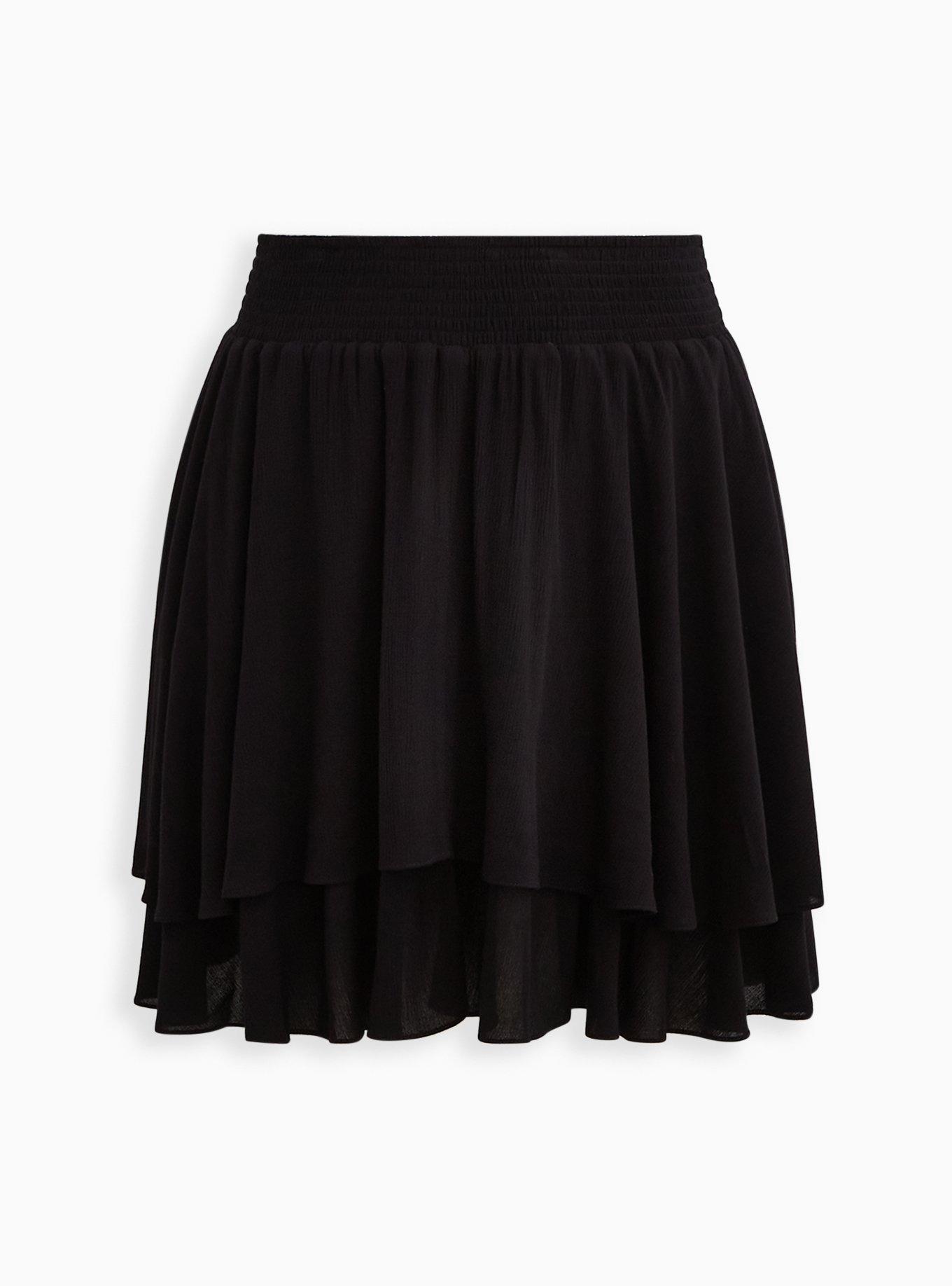 Plus Size - Tiered Mini Skirt - Crinkle Gauze Black - Torrid