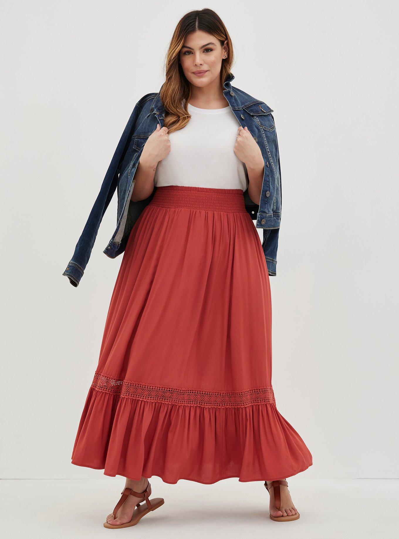Plus Size - Tiered Maxi Skirt - Challis Rust - Torrid