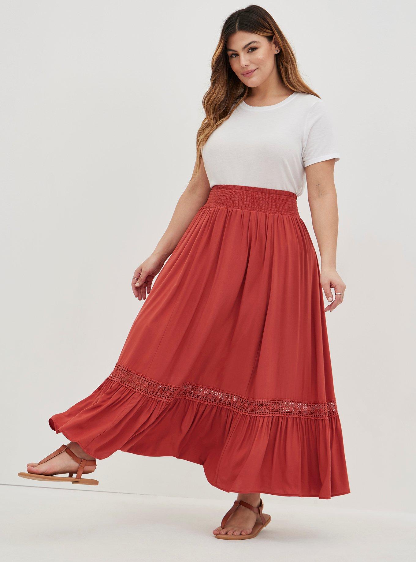 Plus Size Tiered Maxi Skirt Challis Rust Torrid