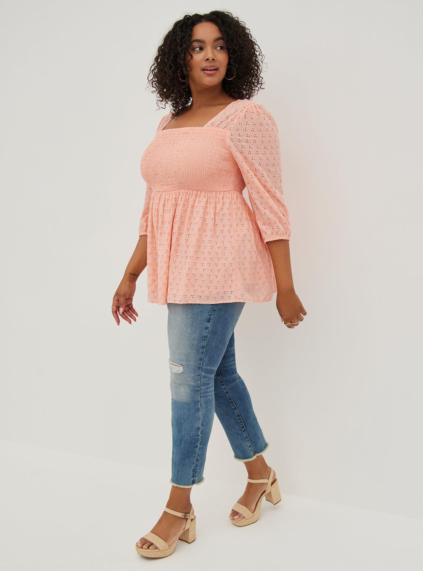 Plus Size - Smocked Babydoll Top - Voile Eyelet Peach - Torrid
