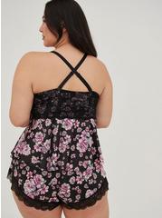 Plus Size Lace Sexy Sleep Top, WATERCOLOR EXPLOSION FLORAL RICH BLACK, alternate
