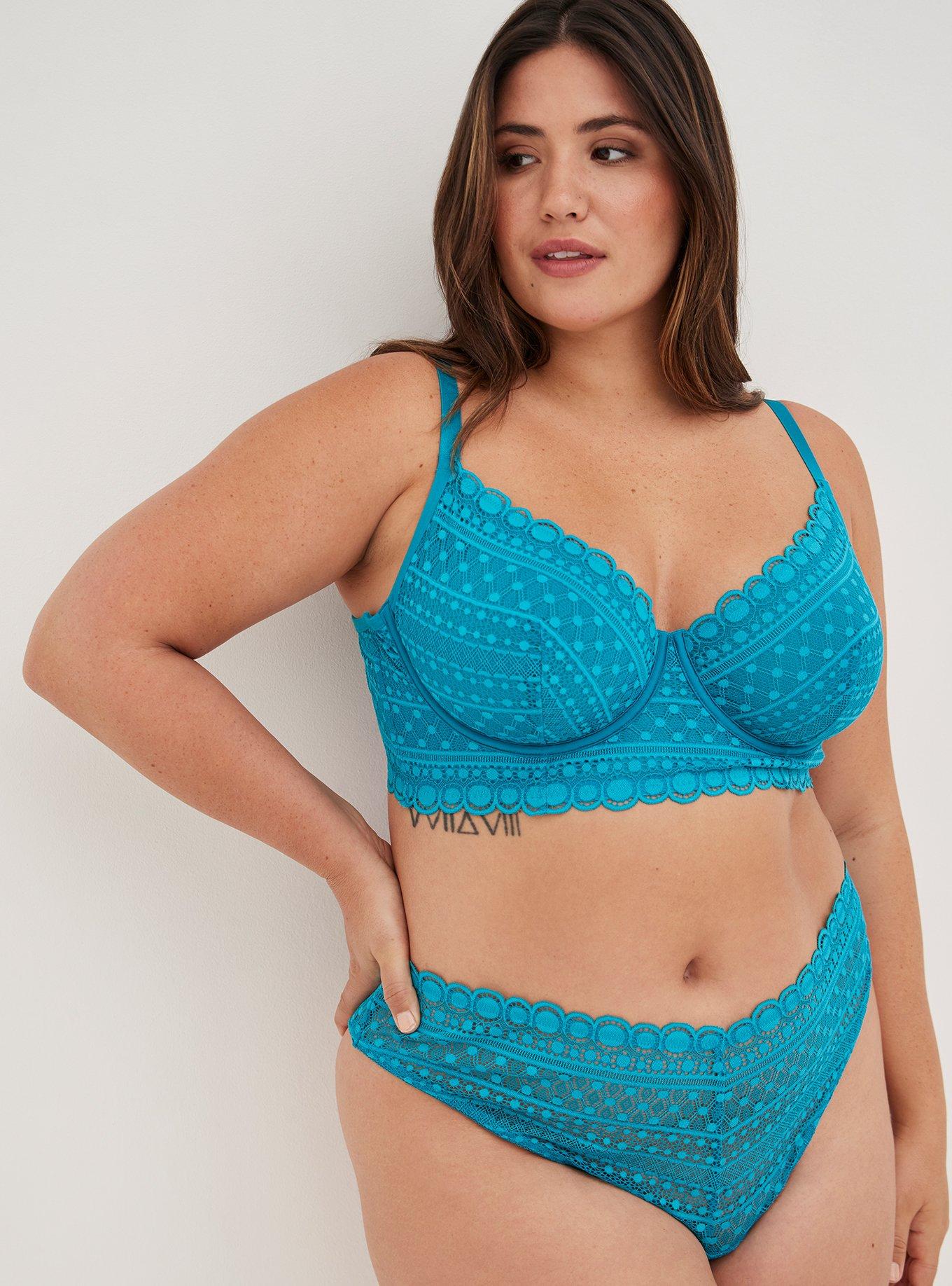 Plus Size - Long Lined Underwire Bra - Dot Lace Teal Blue - Torrid