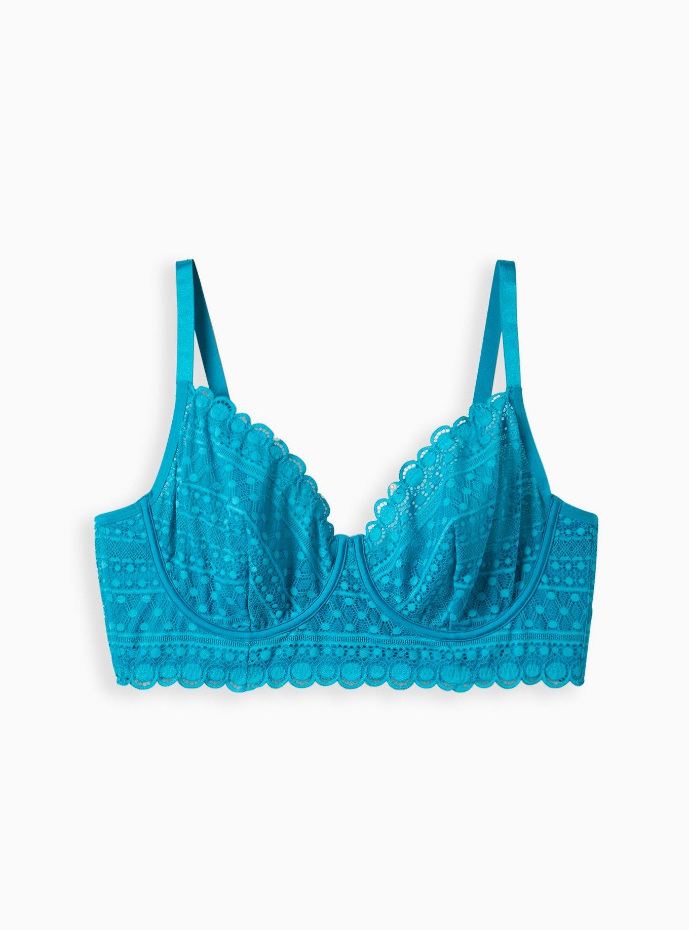 Plus Size - Long Lined Underwire Bra - Dot Lace Teal Blue - Torrid