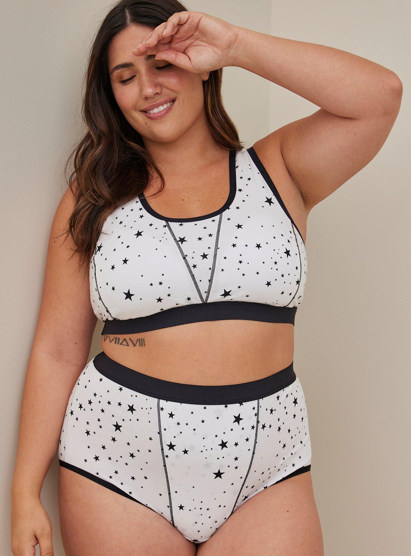 Unlined Cotton Seamed Scoop Bralette, STAR CLUSTERS, alternate