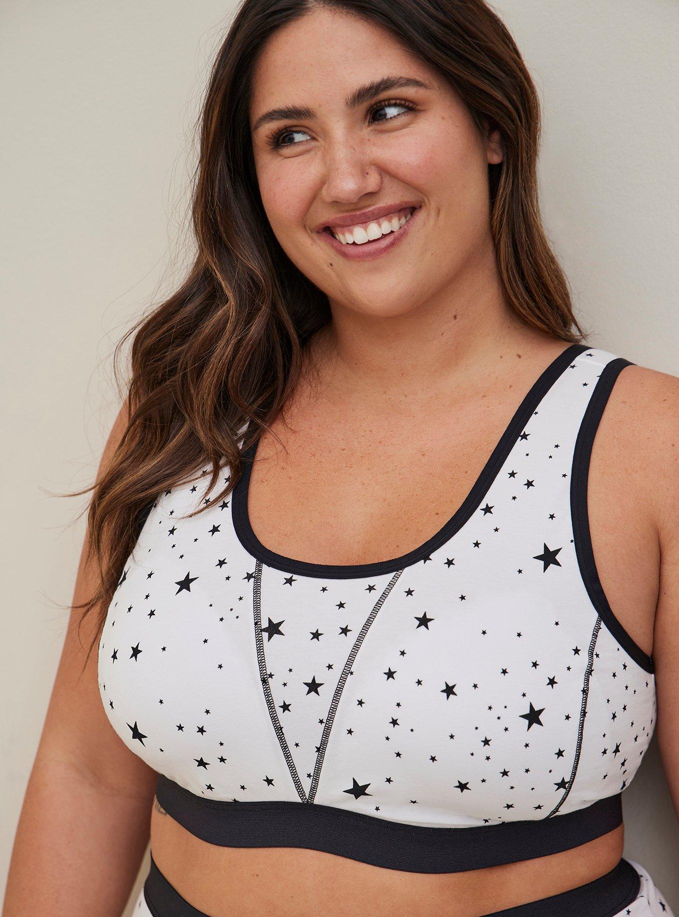 Unlined Cotton Seamed Scoop Bralette, STAR CLUSTERS, hi-res