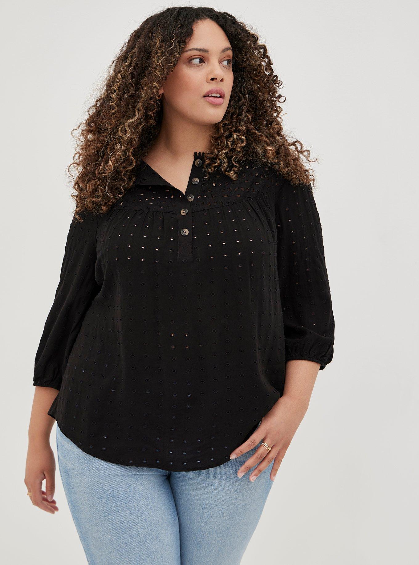 LONG SLEEVE EYELET PEASANT TOP