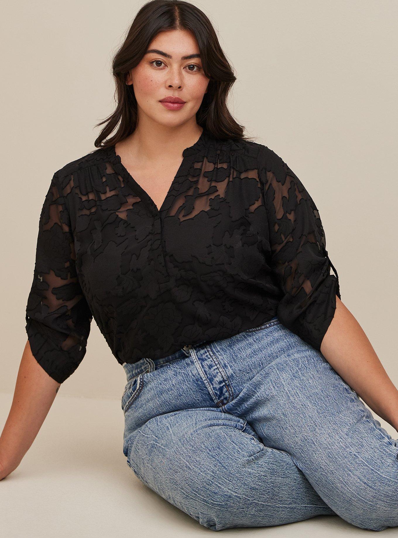 Plus Size - Harper Chiffon Clip Floral Pullover 3/4 Sleeve