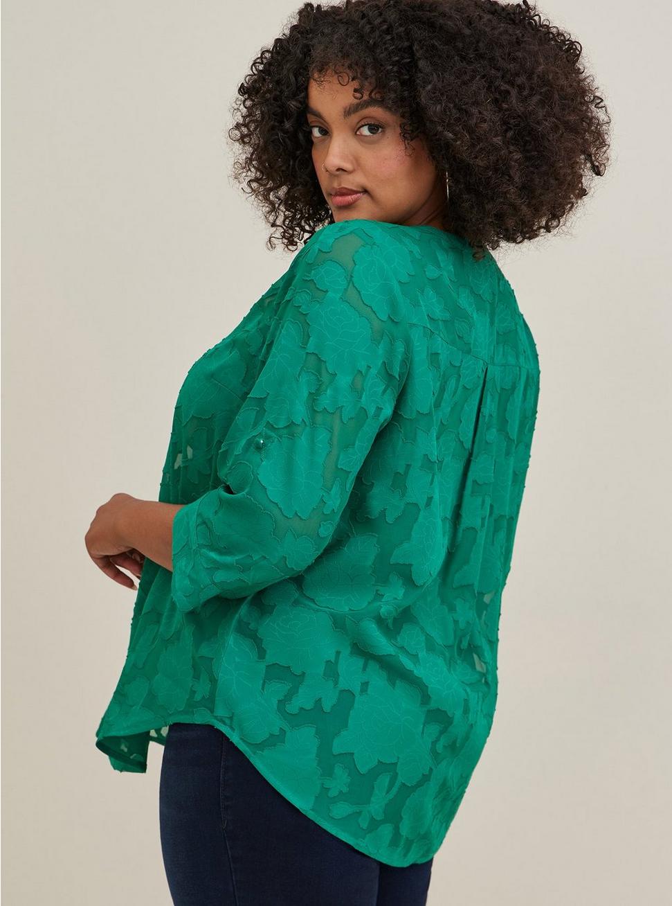 Plus Size Harper Chiffon Clip Floral Pullover 3/4 Sleeve Blouse, ULTRAMARINE, alternate