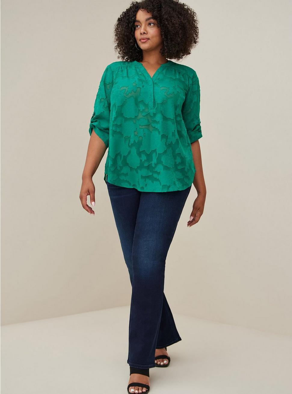 Plus Size Harper Chiffon Clip Floral Pullover 3/4 Sleeve Blouse, ULTRAMARINE, alternate
