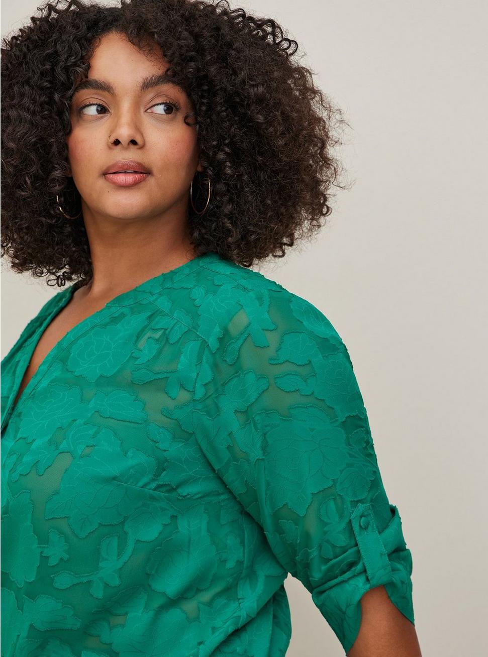 Plus Size Harper Chiffon Clip Floral Pullover 3/4 Sleeve Blouse, ULTRAMARINE, hi-res