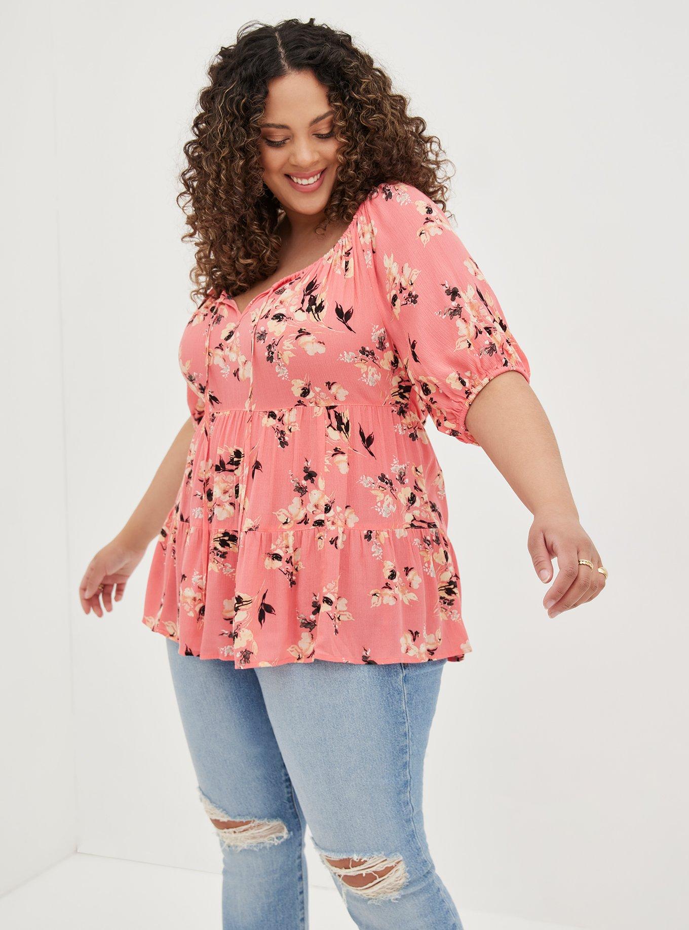 Plus Size - Babydoll Crinkle Gauze Tiered Top - Torrid