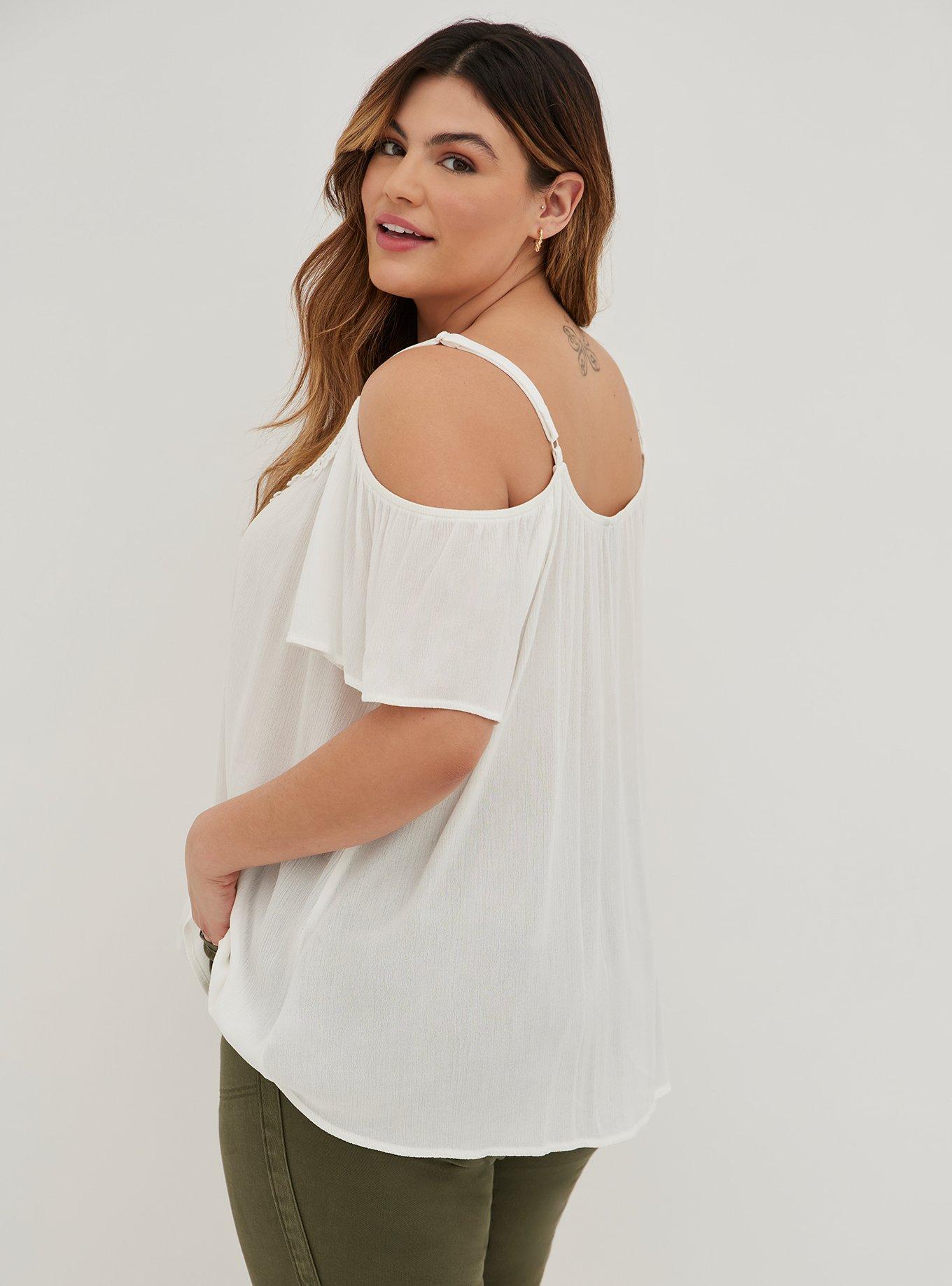Plus Size Cold Shoulder Tank - Crinkle Gauze White, CLOUD DANCER, alternate