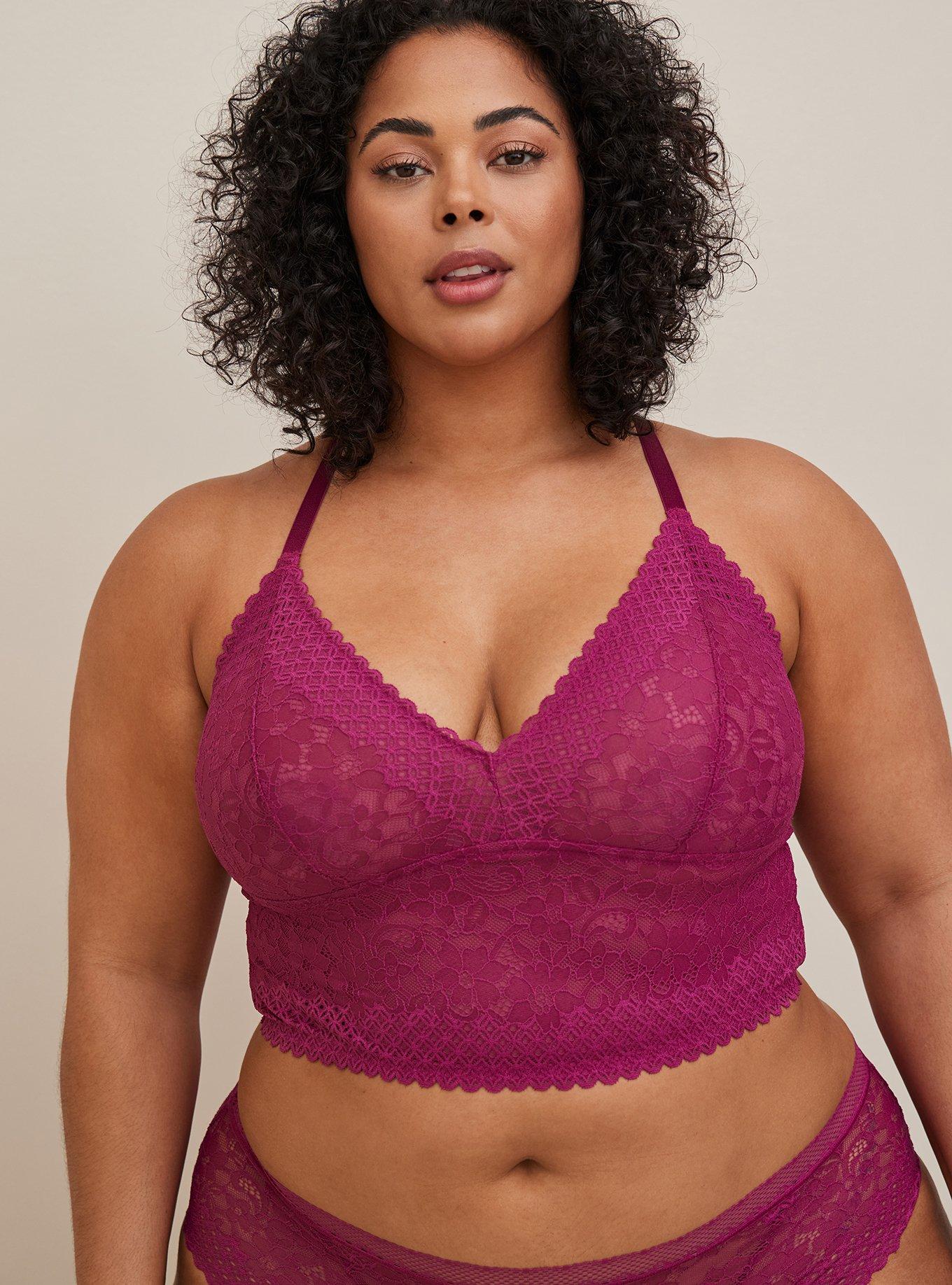 Plus Size Cropped Triangle Bralette Lace Fuchsia Torrid, 45% OFF