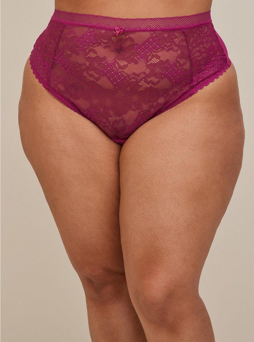 Plus Size - High Waist Thong Cutout Panty - Lace Fuchsia - Torrid