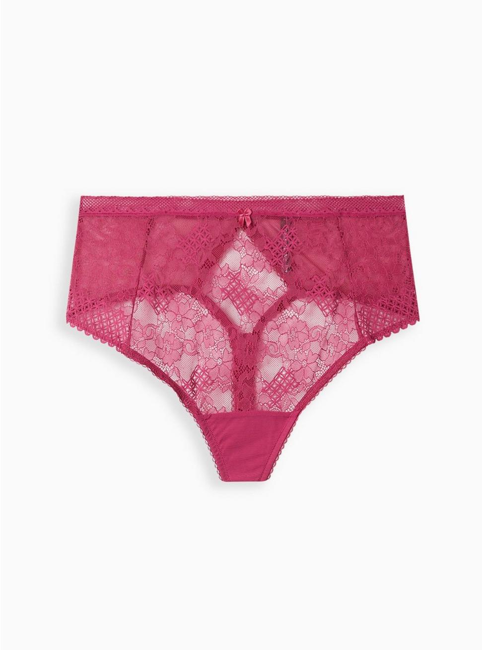 Plus Size - High Waist Thong Cutout Panty - Lace Fuchsia - Torrid