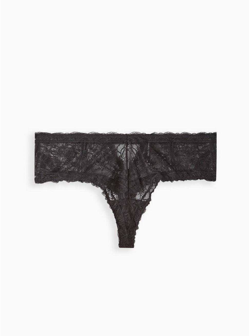 High Waist Cut Out Thong Panty - Lace Black, RICH BLACK, hi-res