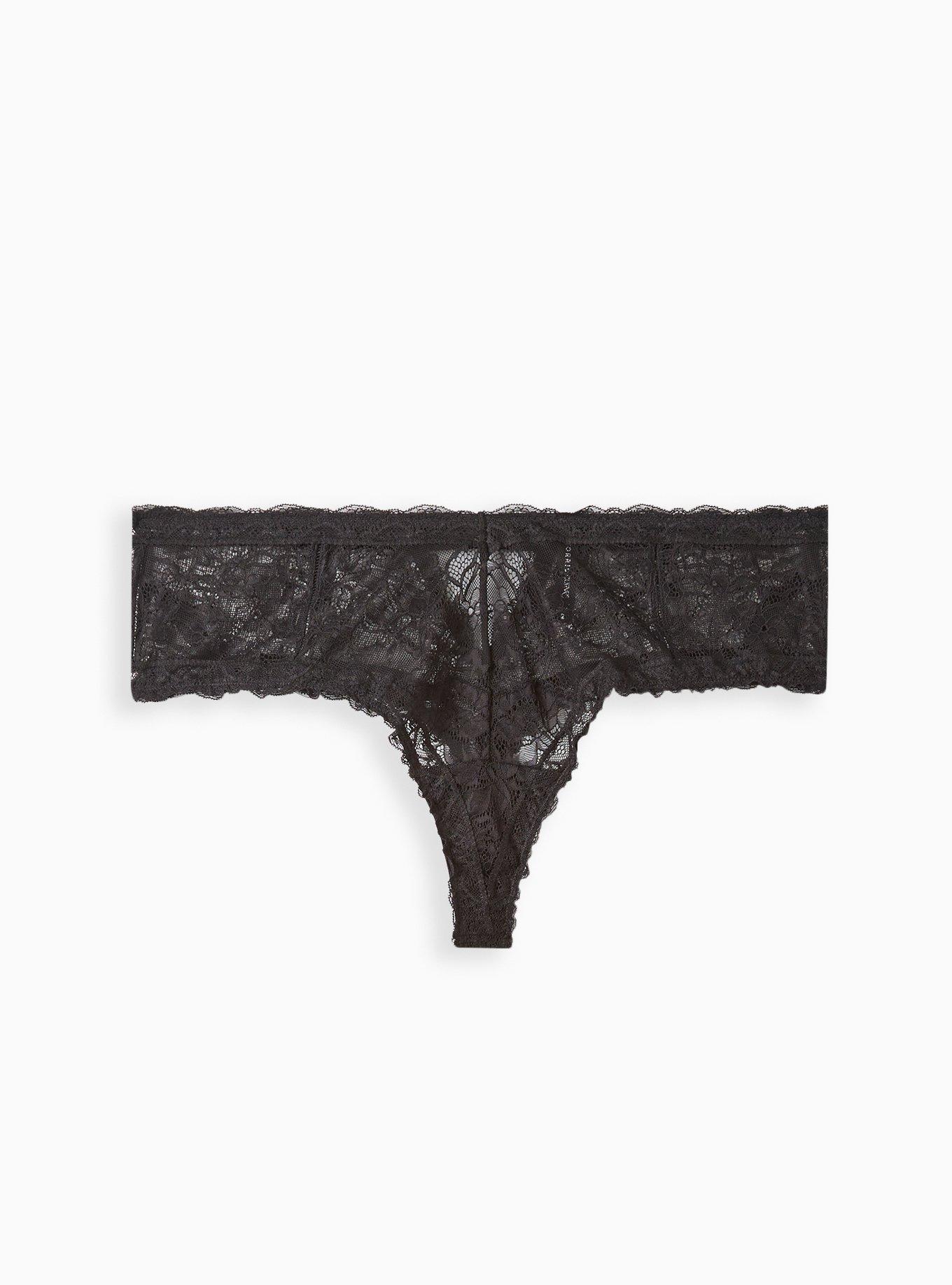 High Waist Cut Out Thong Panty - Lace Black, , hi-res