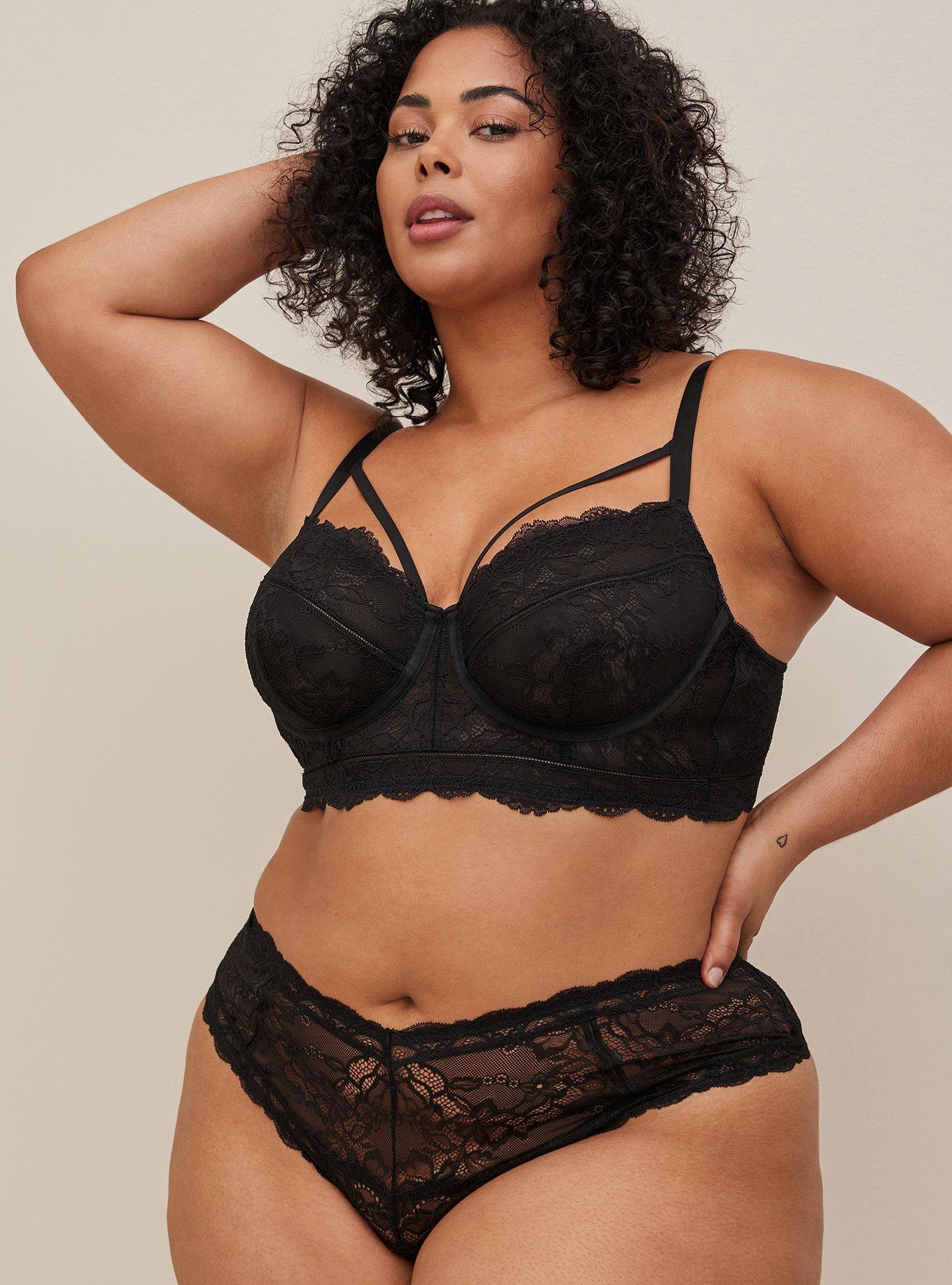 High Waist Cut Out Thong Panty - Lace Black, , hi-res