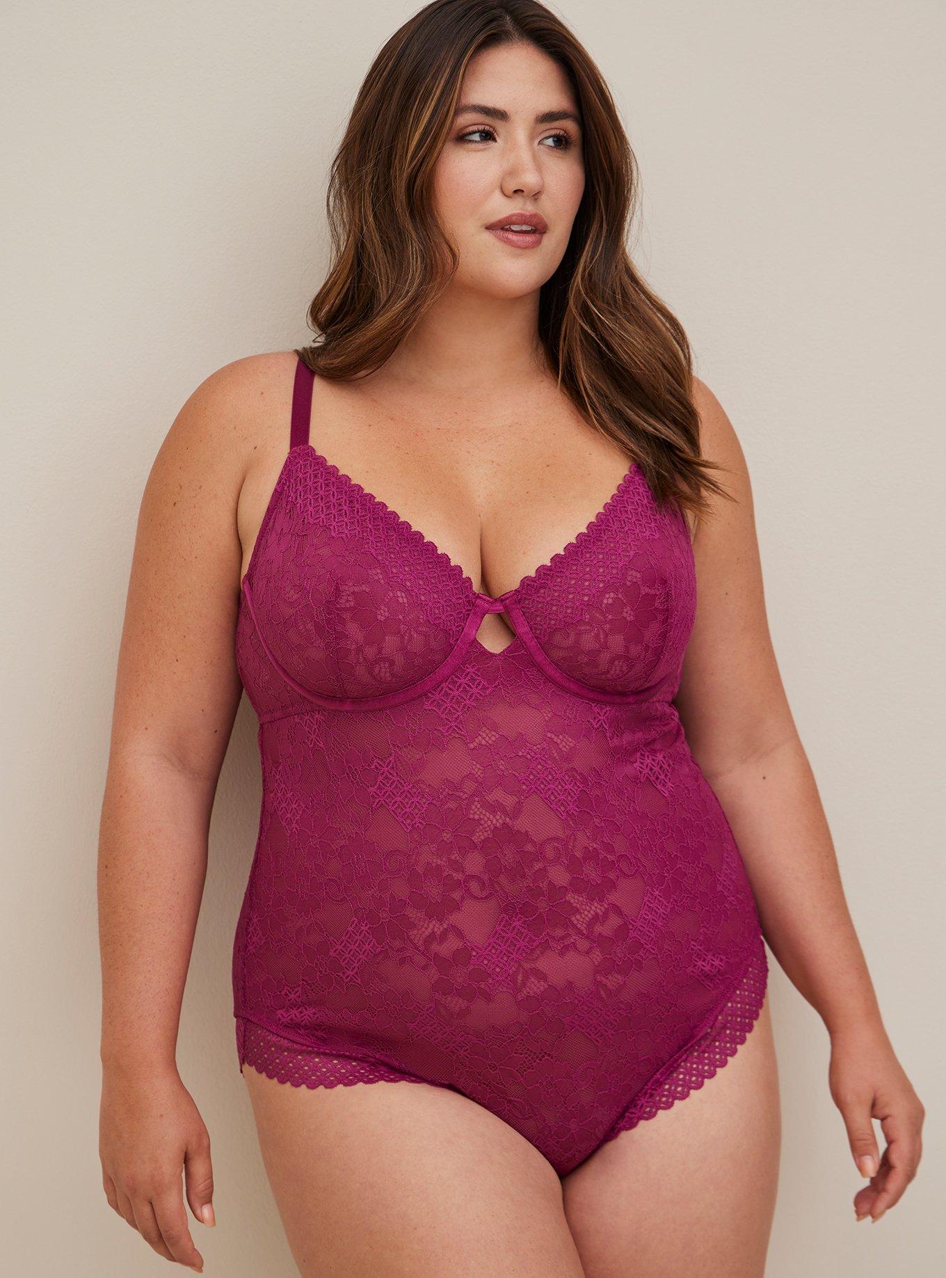 Plus Size - Unlined Underwire Thong Bodysuit - Lace Sea Blue - Torrid