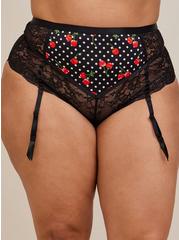 Retro Microfiber And Lace Cheeky Panty With Garter, BING CHERRY, alternate