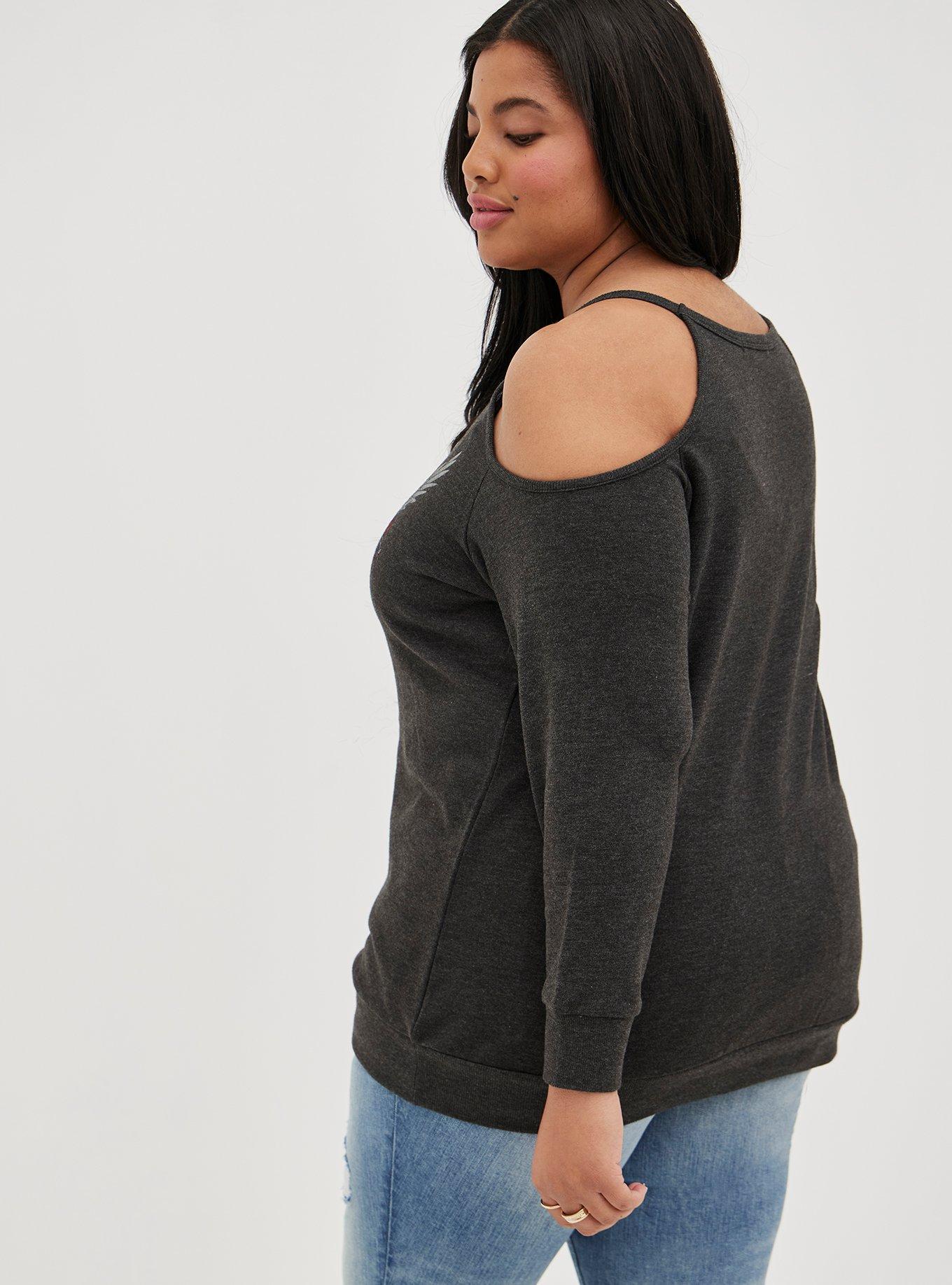 Cold Shoulder Sweatshirt - Fleece Poison Grey, CHARCOAL GREY, alternate