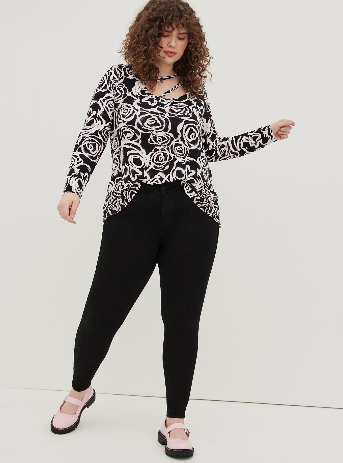 Plus Size LoveSick Strappy Hi-Lo Tee - Super Soft Black Spray Paint Skulls, BLACK SKULL, alternate