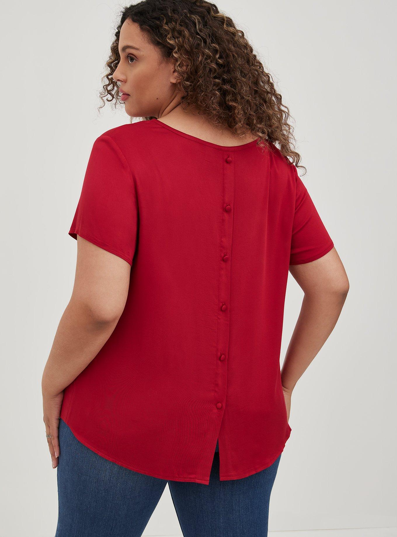 Plus Size Abbey Blouse - Stretch Challis Red, RED, alternate