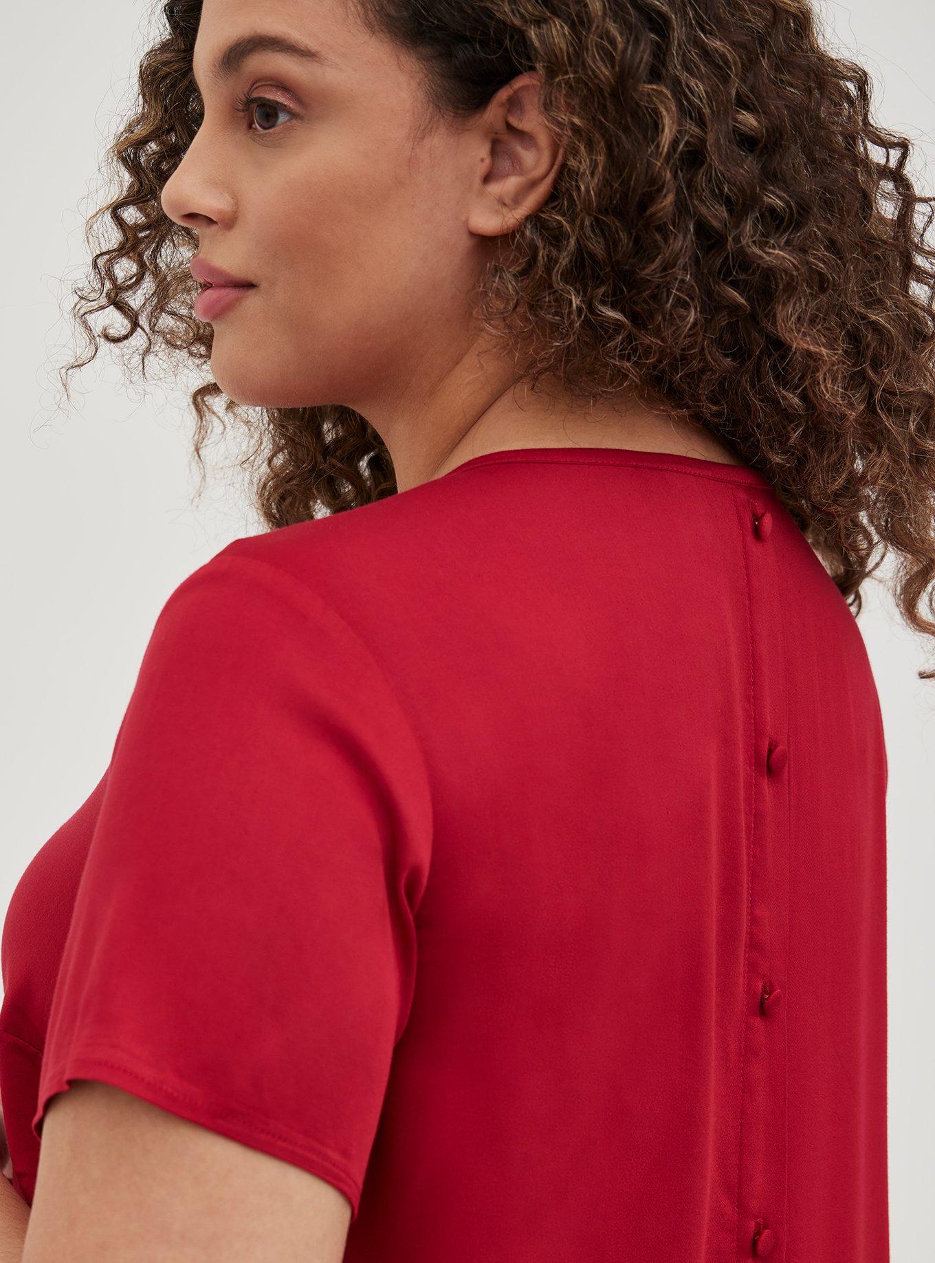 Plus Size Abbey Blouse - Stretch Challis Red, RED, alternate