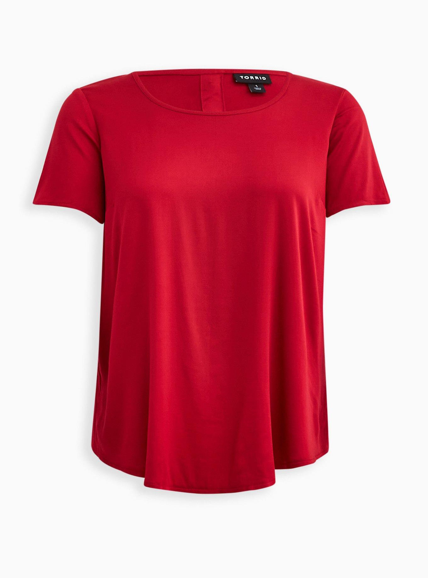 Plus Size Abbey Blouse - Stretch Challis Red, RED, hi-res