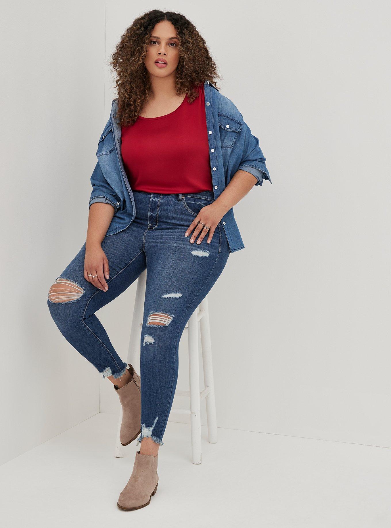 Plus Size Abbey Blouse - Stretch Challis Red, RED, hi-res