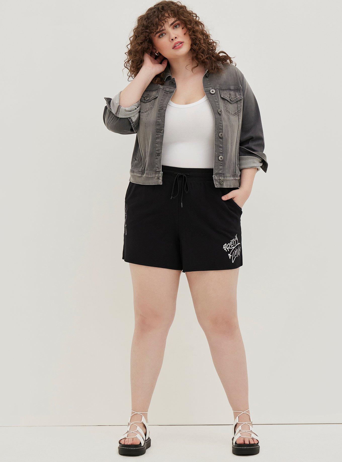 Plus Size LoveSick Pull-On Short - French Terry Pretty Please Black, BLACK, alternate