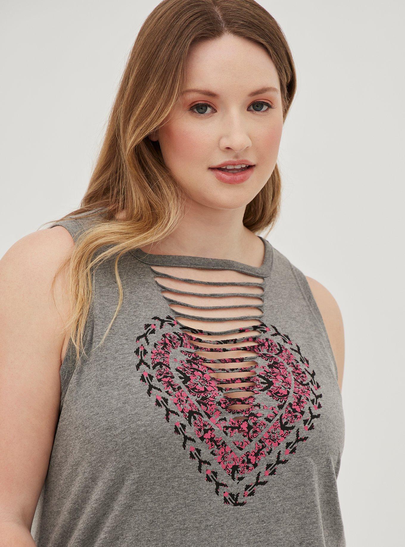 Plus Size Slasher Tank - Cotton Tapesty Heart Grey, MEDIUM HEATHER GREY, alternate