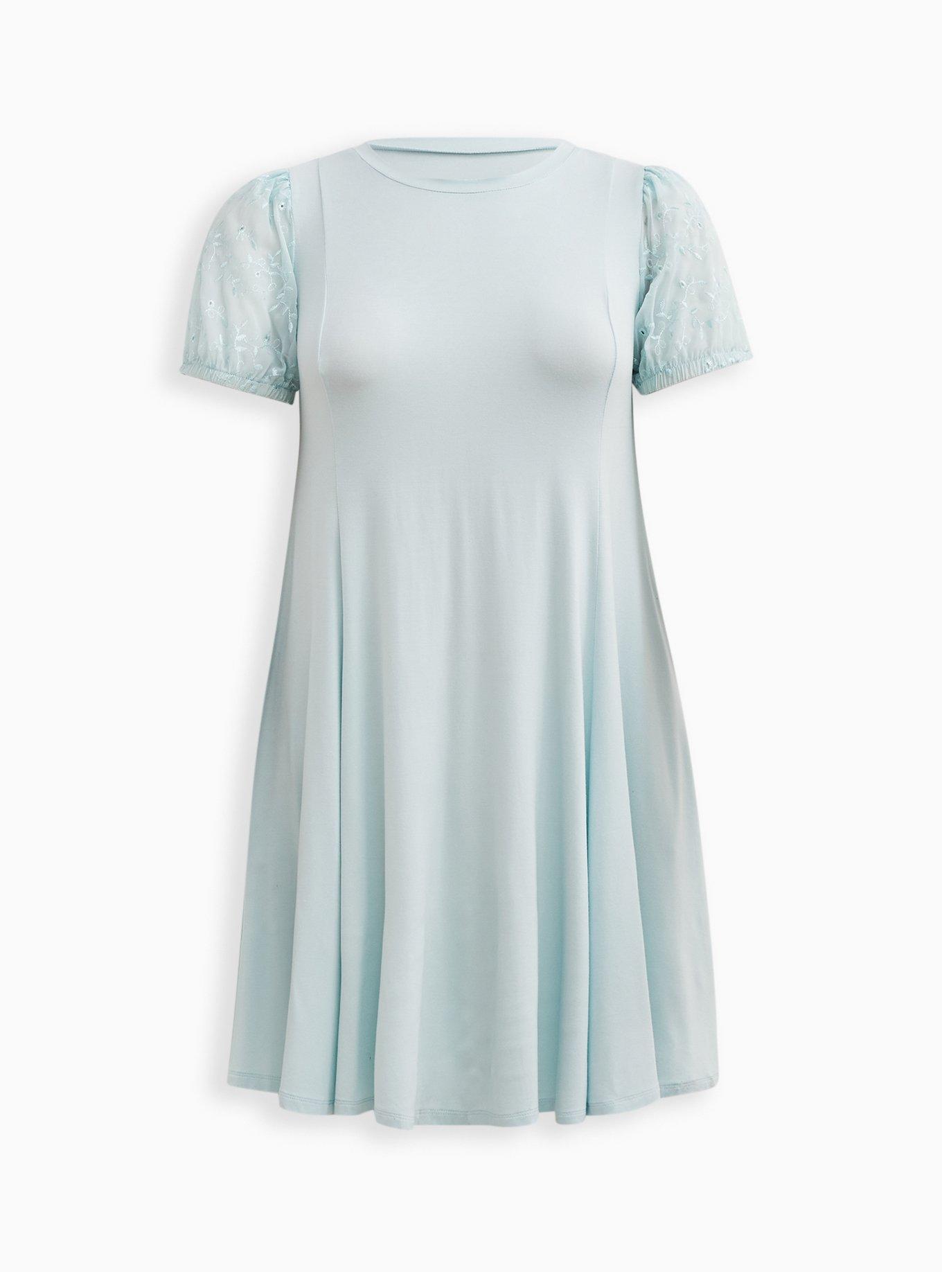 Puff Sleeve Fit & Flare Dress - Super Soft Blue , , hi-res