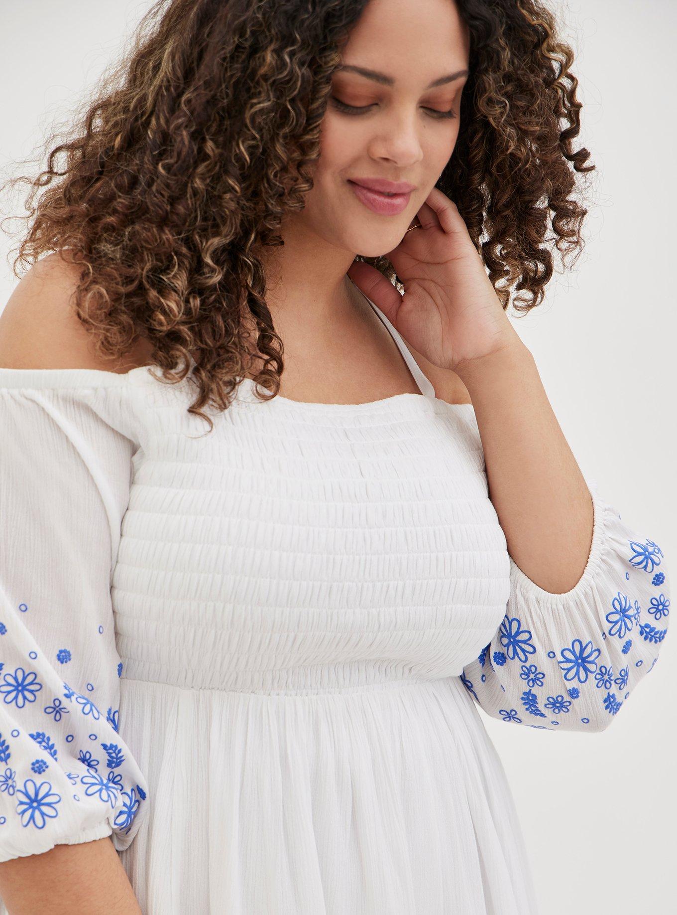 Plus Size Mini Gauze Cold Shoulder Dress, BRIGHT WHITE, alternate