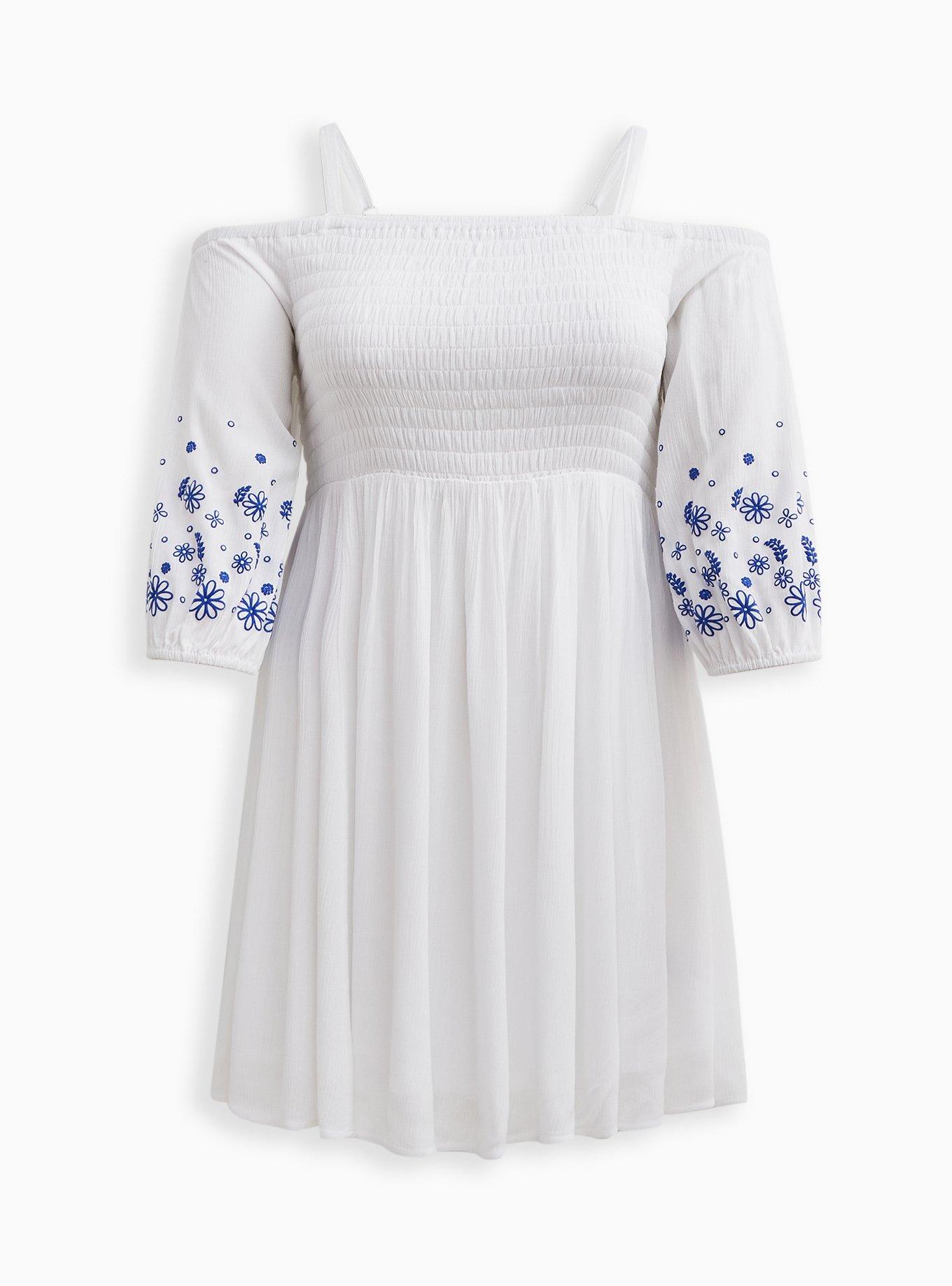 Plus Size Mini Gauze Cold Shoulder Dress, , hi-res