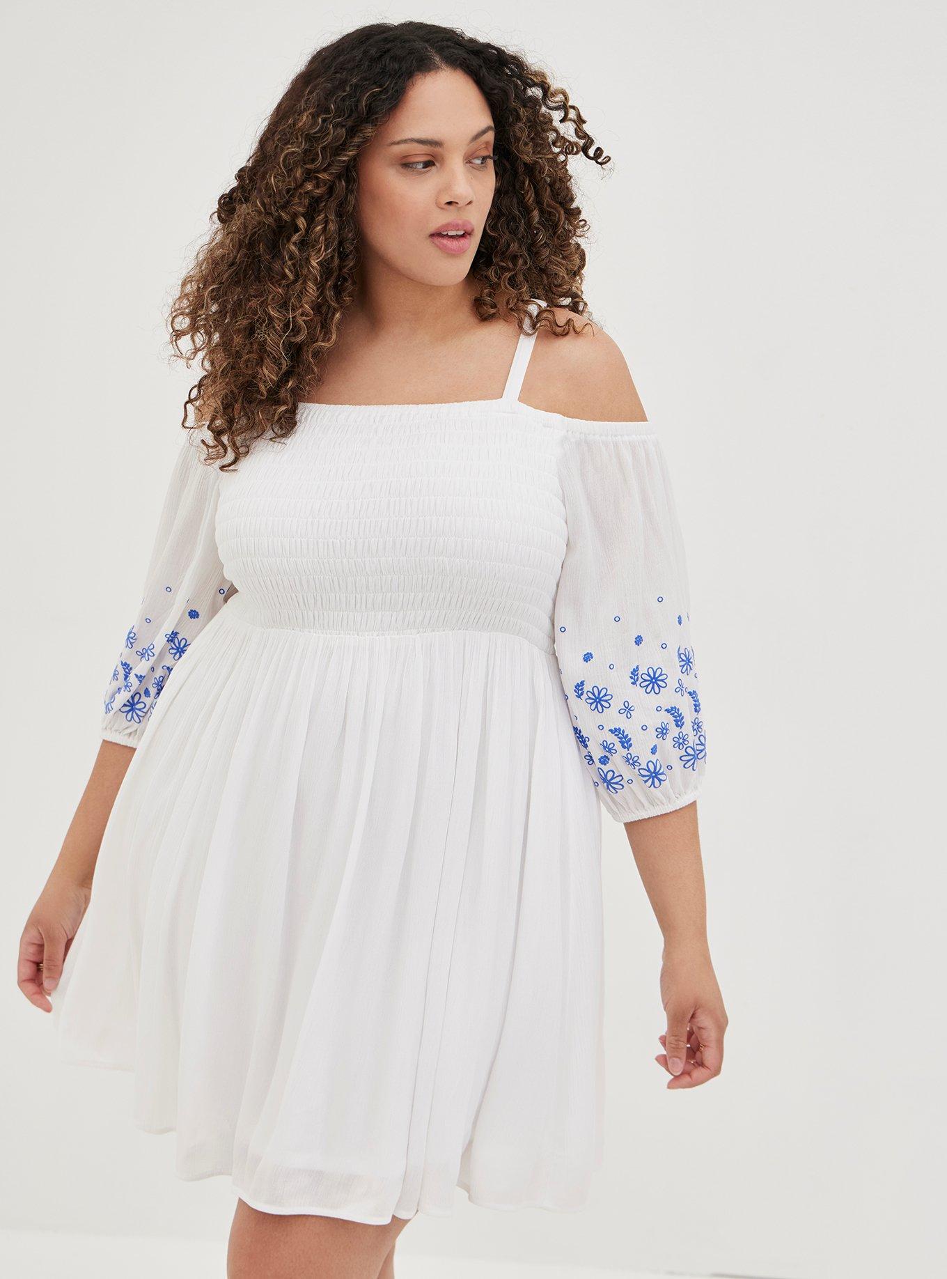 Plus Size Mini Gauze Cold Shoulder Dress, , hi-res