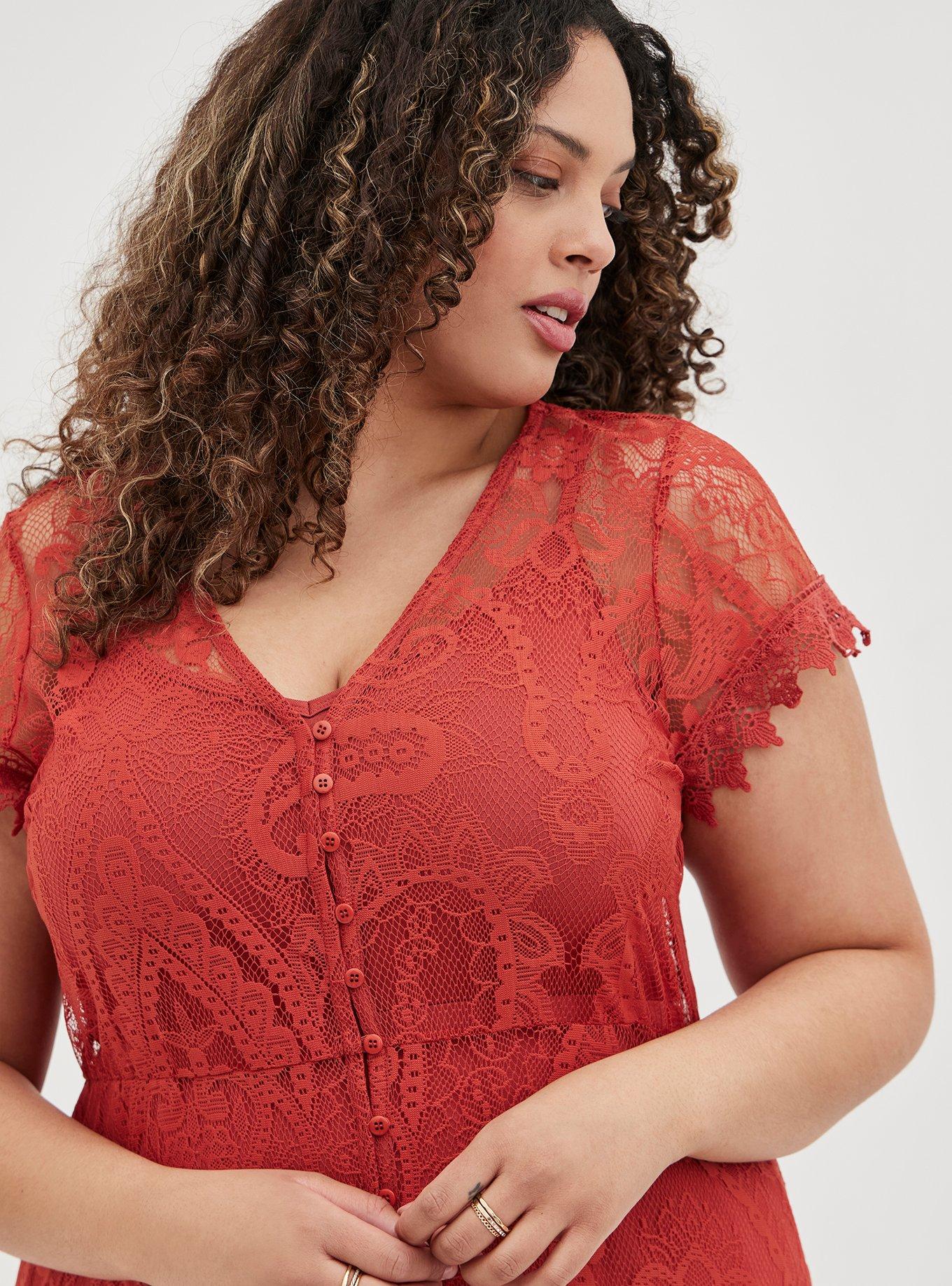 Plus Size - Hi-Lo Button Front Maxi Dress - Lace Rust - Torrid
