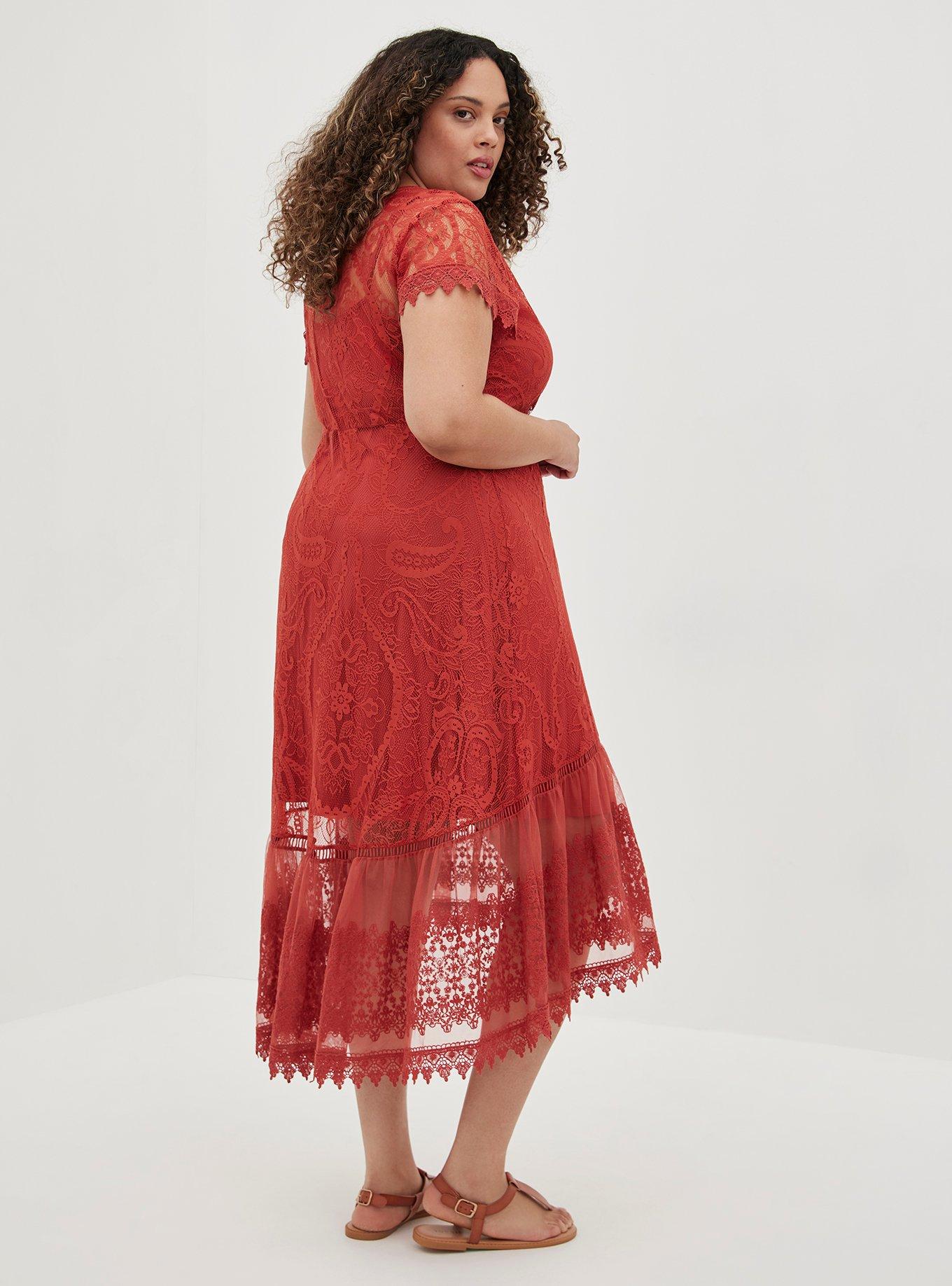 Hi-Lo Button Front Maxi Dress - Lace Rust, TANDOORI SPICE, alternate