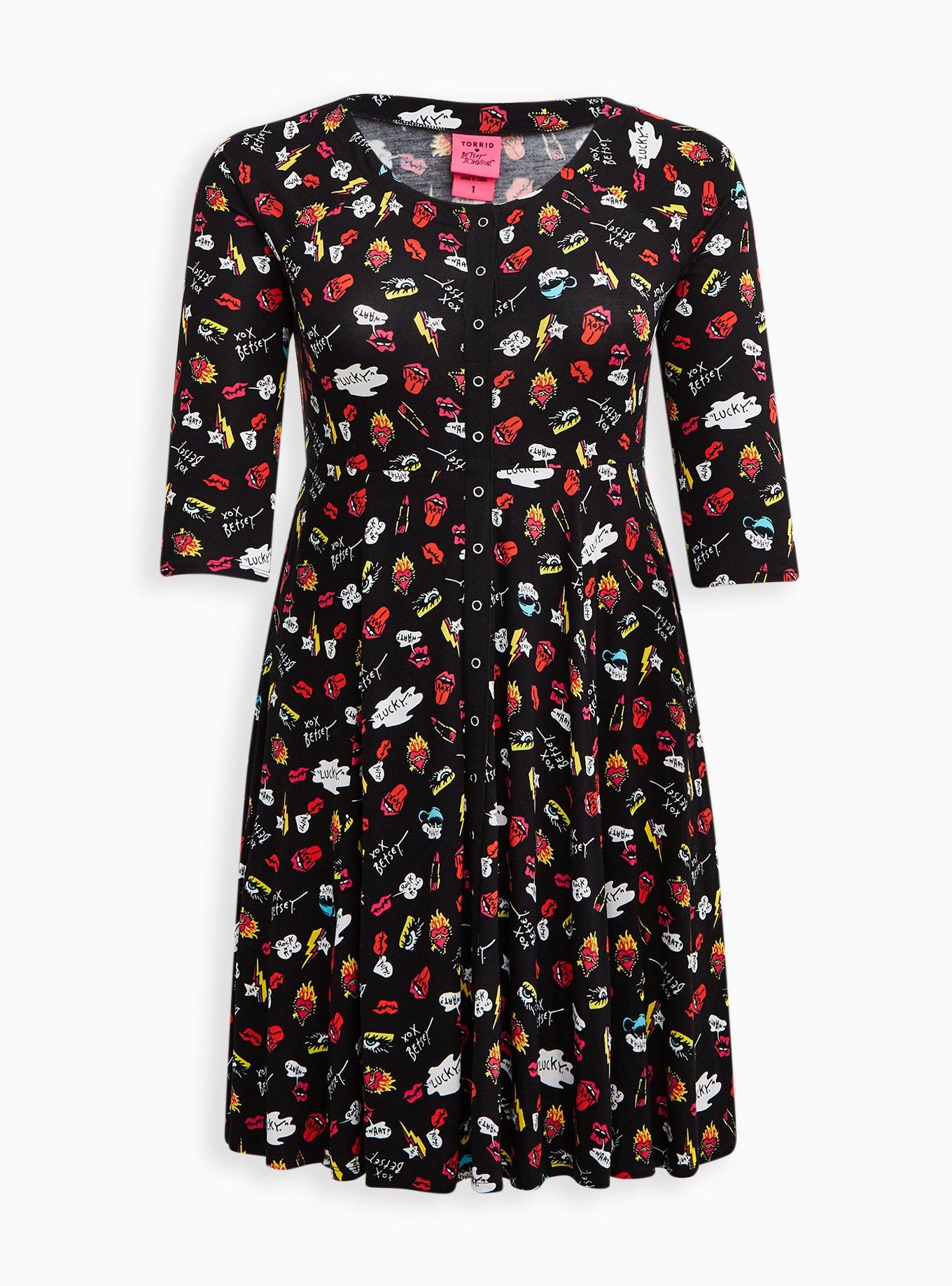 Betsey Johnson Raglan Babydoll Dress - Super Soft Convo Black, MULTI, hi-res