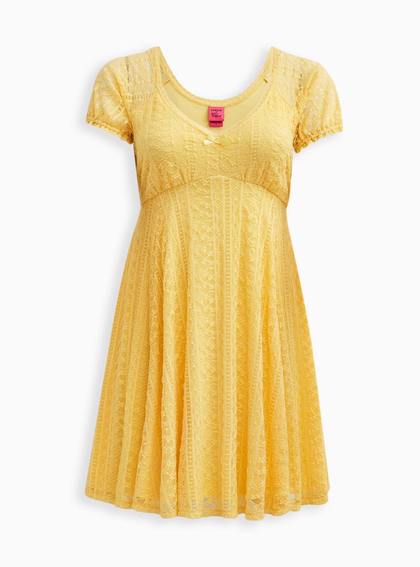 Torrid 1 (1X, 14/16) outlet Betsey Johnson Yellow Fit N Flare Puff Sleeve Party Dress