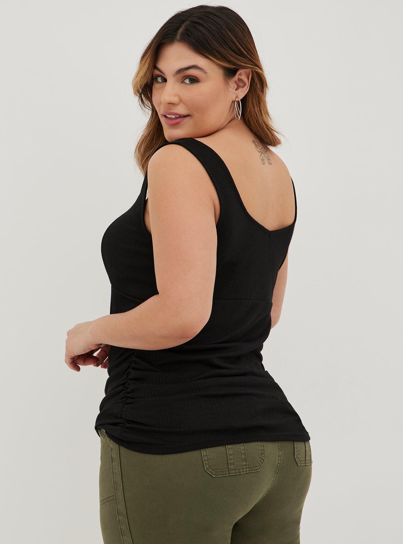 Plus Size - Textured Knit Double Scoop Neck Ruched Front Side