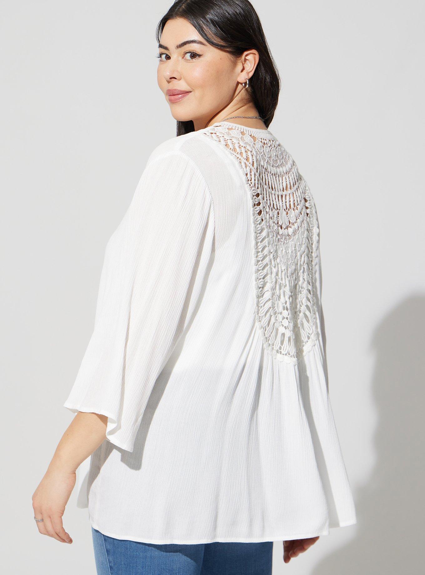 Plus Size - Gauze Crochet Inset Kimono - Torrid