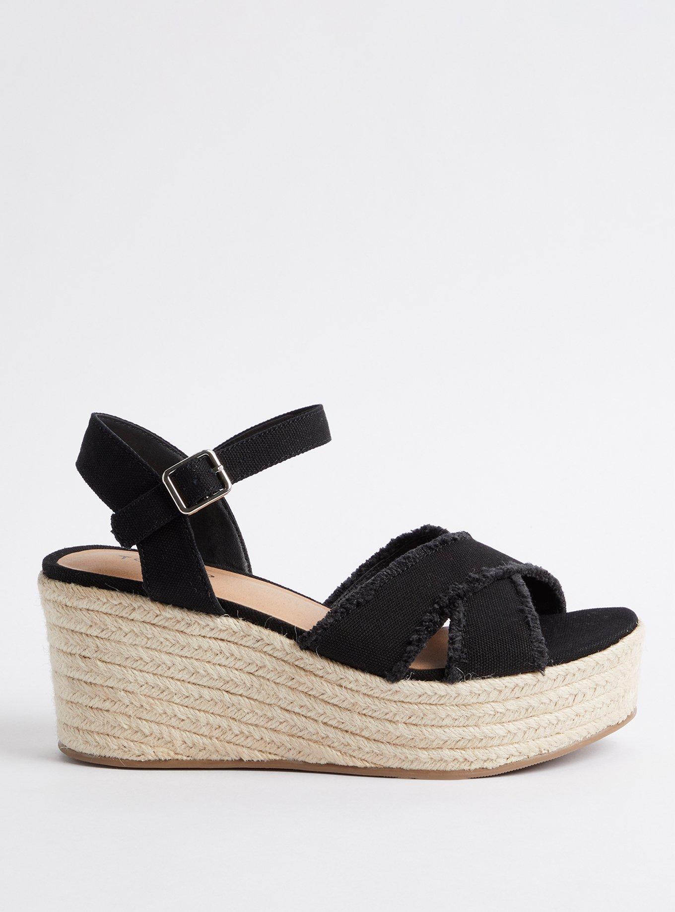 Plus Size Frayed Espadrille Wedge (WW), BLACK, alternate